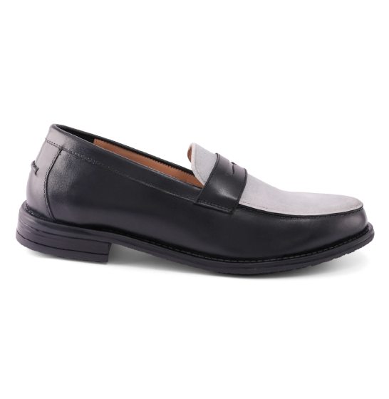 Penny Blue loafer shoes on a white background